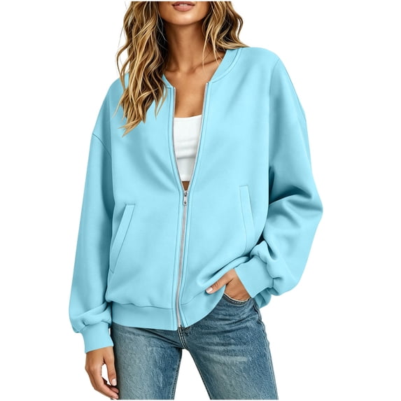 jjayotai Womens Zip up Sweatshirts Jackets Long Sleeve Casual Loose Outwear with Pockets Winter Outfits