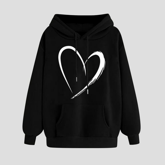 jjayotai Workout Tops for Women, Casual Printed Drawstring Pocket Tops Autumn Winter Long Sleeved Loose Hooded Sweatshirts