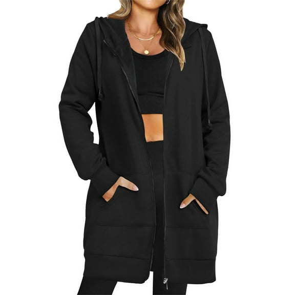 jjayotai Zip Up Hoodies for Women, Long Sleeve Oversized Sweatshirts Casual Lightweight Fleece Jacket with Pockets Black XXL