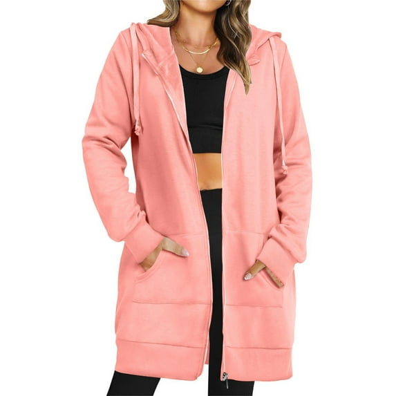 jjayotai Zip Up Hoodies for Women, Long Sleeve Oversized Sweatshirts Casual Lightweight Fleece Jacket with Pockets Pink XL