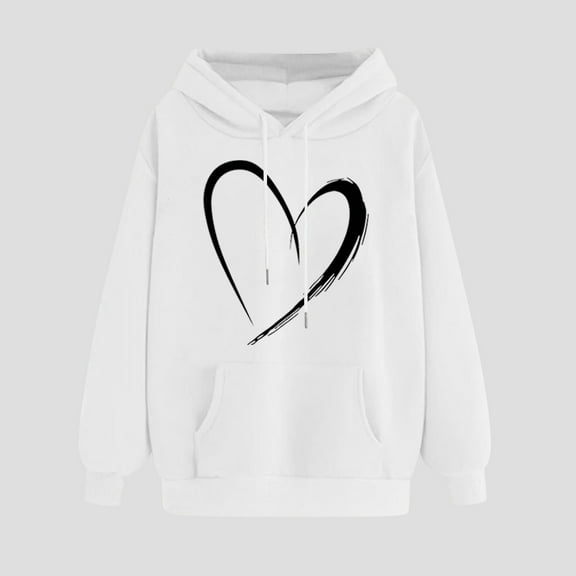 jjayotai Workout Tops for Women, Casual Printed Drawstring Pocket Tops Autumn Winter Long Sleeved Loose Hooded Sweatshirts