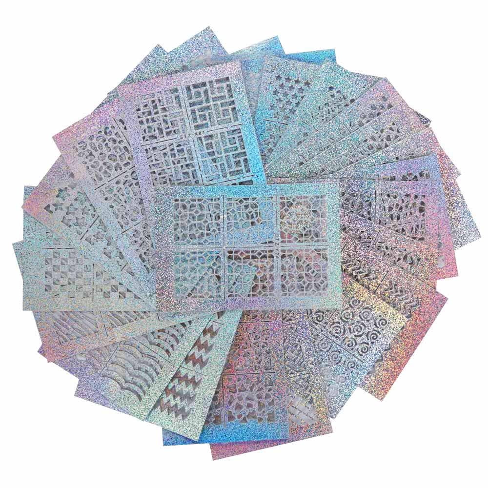 jjsgsee Nail Stamper 24 Sheets New Nail Hollow Irregular Grid Stencil