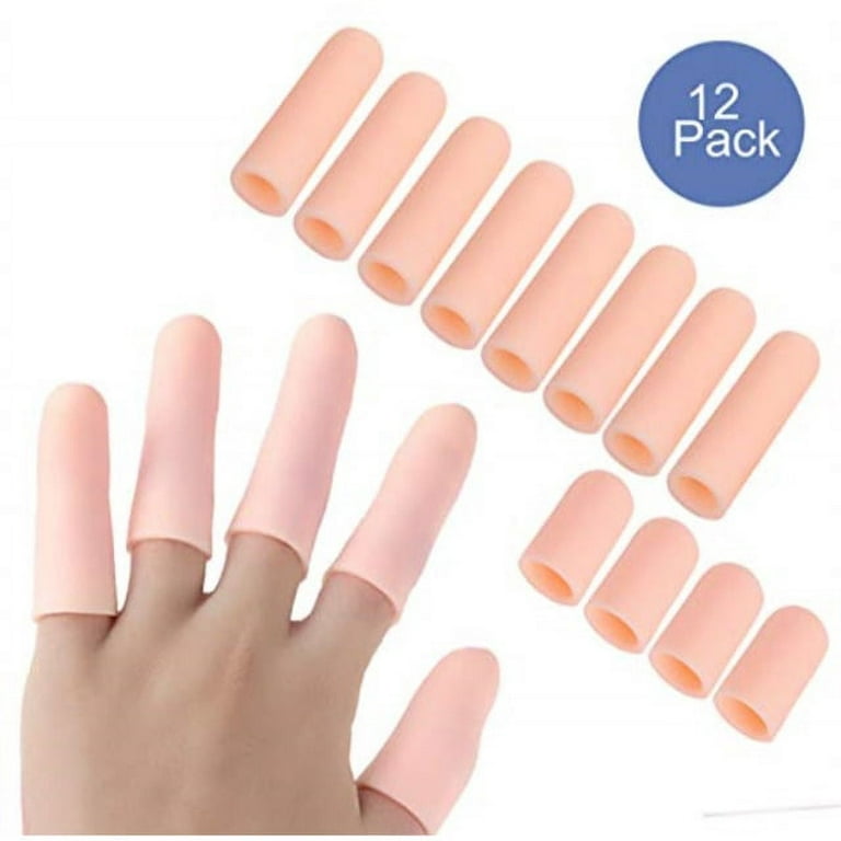 Jkcare 12 Pack Gel Finger Caps, Silicone Finger Protectors Sleeves - Covers to Protect Fingertips and Provide Pain Relief from Finger Cracking, Hand