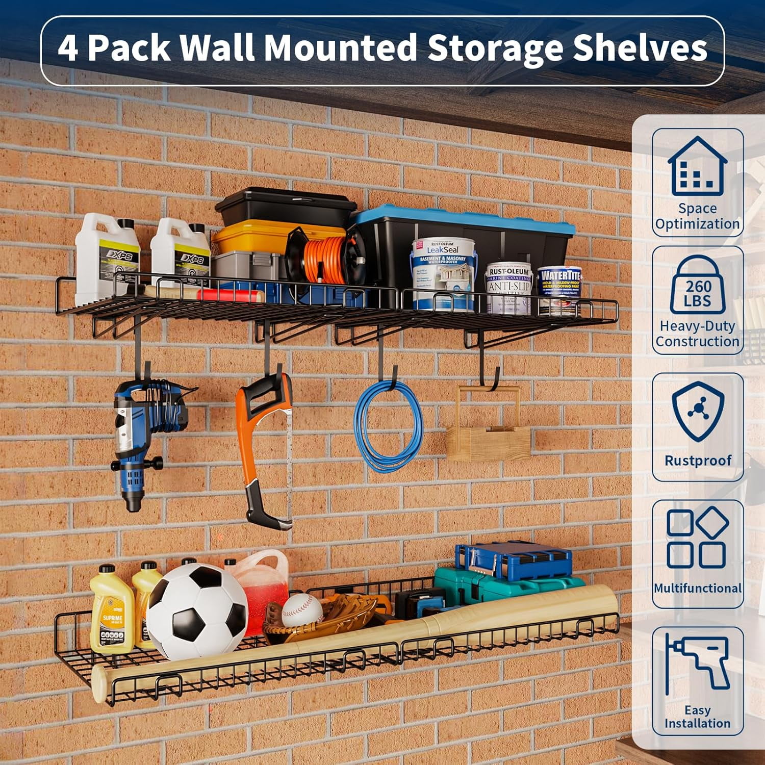 jkfgvhop 4 Pack Garage Wall Shelf Garage Wall Mounted Heavy Duty ...