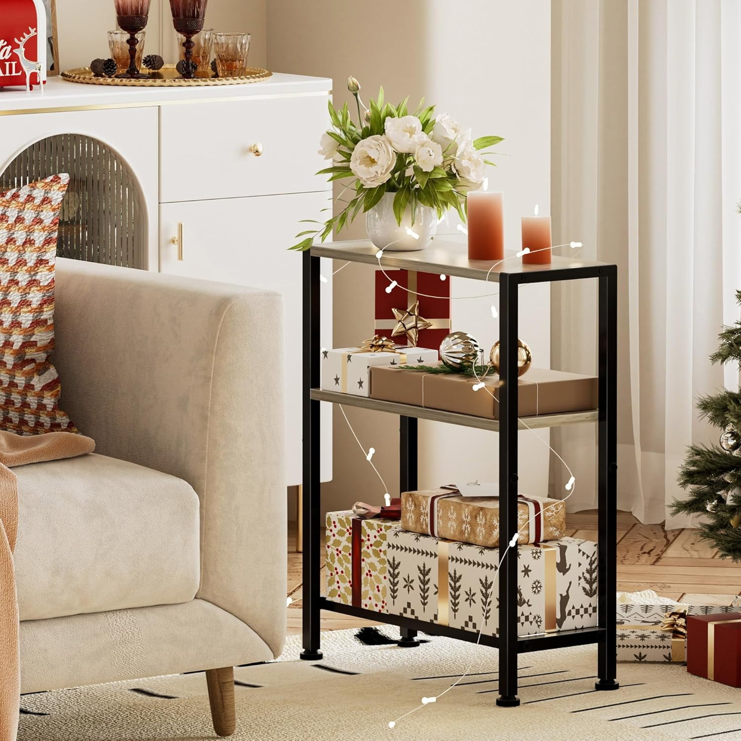 jkfgvhop Narrow Side Table for Small Space 2-Tier Small End Table with ...