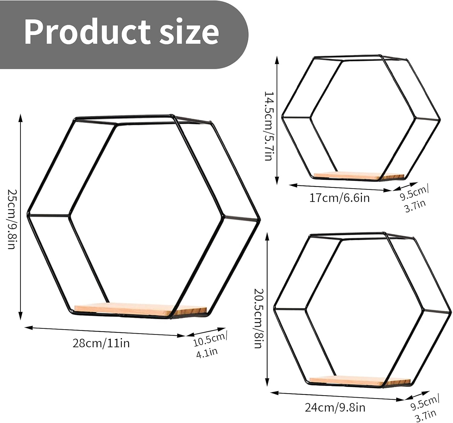 jkfgvhop Wall Mounted Hexagonal Floating Shelves in Different Sizes ...