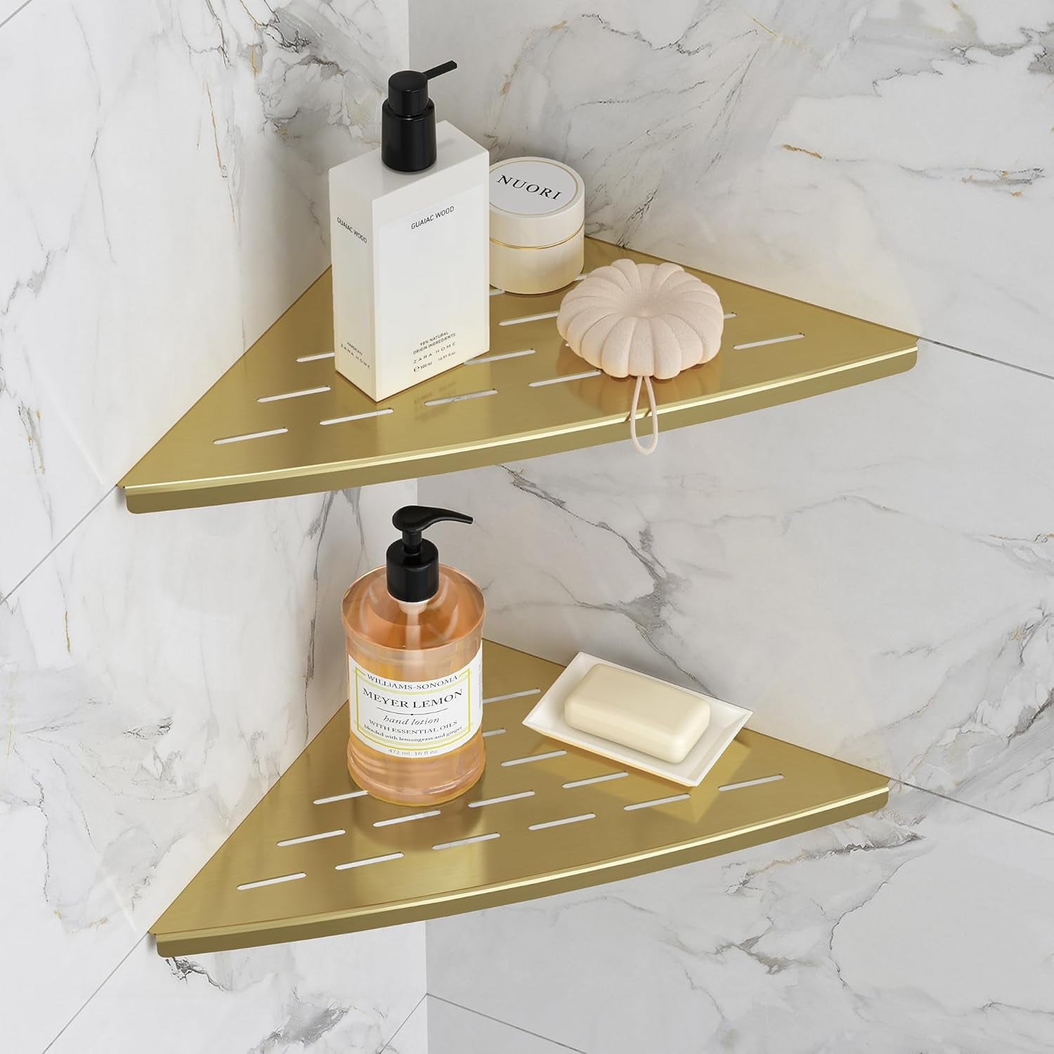 Tiled Corner Rack jkliouptr Corner Shower Shelf Brushed Golden 304 Stainless Steel 11.5 ...
