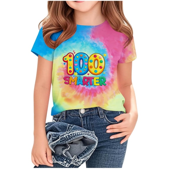 jobturf 100th Day of School Shirt Girls Trendy Cute Graphic Tees Uniform Workout Tops Summer Short Sleeve Shirts Size 2-14 Years