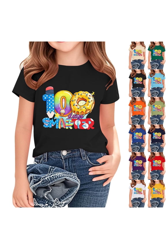 100th Day of School Shirt Girls Trendy Cute Graphic Tees Uniform Workout Tops Summer Short Sleeve Shirts Size 2-14 Years
