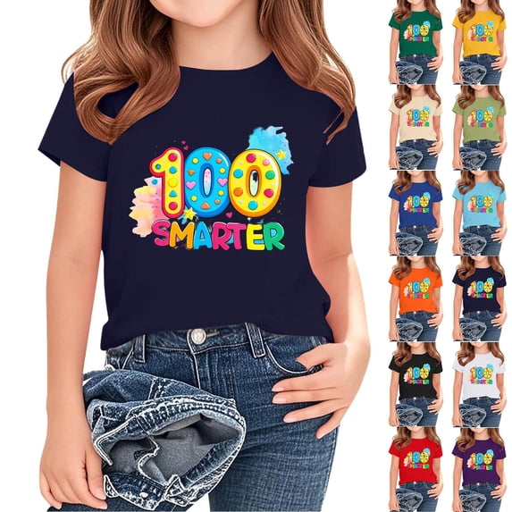 jobturf 100th Day of School Shirt Girls Trendy Cute Graphic Tees Uniform Workout Tops Summer Short Sleeve Shirts Size 2-14 Years