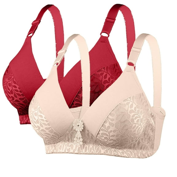 jobturf 2 Pack Bras for Women Lace Full Coverage Comfort Seamless Balconette Breathable Push Up Underwire Bra Adjustable Strap Soft Sports Bras