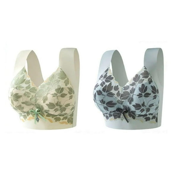 jobturf 2 Pack Lace Bras for Women Floral Embroidery Mesh Anti Sagging Push Up Bralettes Full Coverage Soft Comfort Everyday Bra