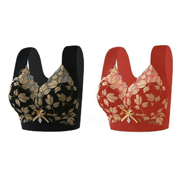 jobturf 2 Pack Lace Bras for Women Floral Embroidery Mesh Anti Sagging Push Up Bralettes Full Coverage Soft Comfort Everyday Bra