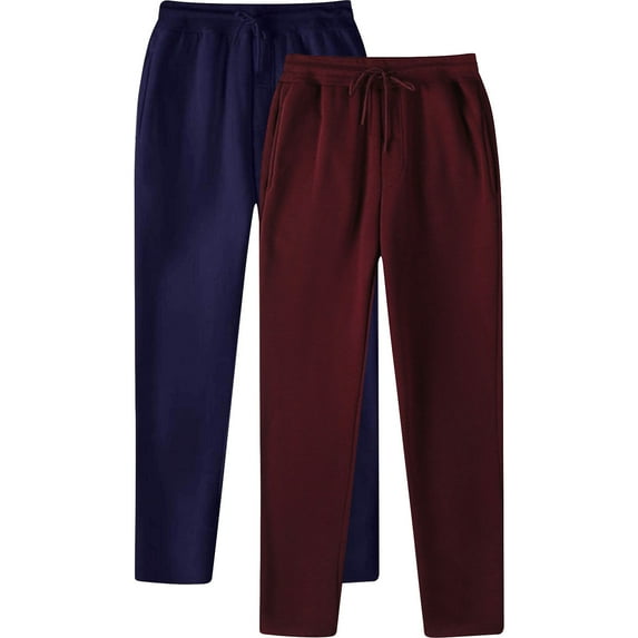 jobturf 2 Pack Mens Fleece Sweatpants Stretch Lightweight Drawstring Track Pants Elastic Waist Workout Gym Running Joggers Trousers with Pockets