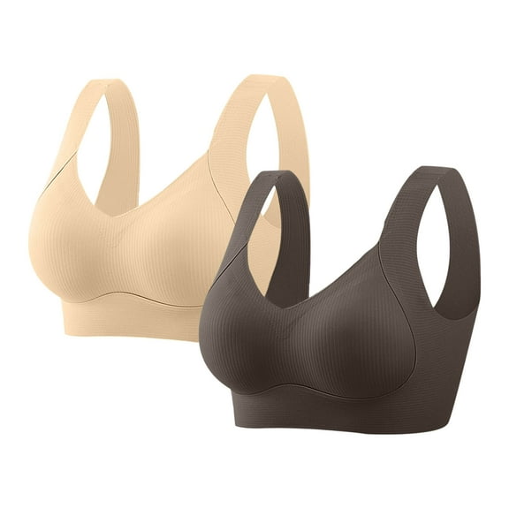 jobturf 2 Pack Womens Plus Size Bra Wireless Jelly Supportive Seamless Bras Full Coverage Push Up Comfortable No Underwire Tshirt Bras