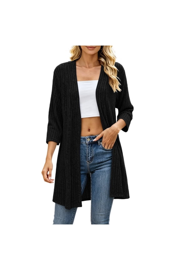 3/4 Length Sleeve Cardigan Sweaters for Women Lightweight Ribbed Knit Open Front Cardigans Spring Fall Casual Jackets S-2XL