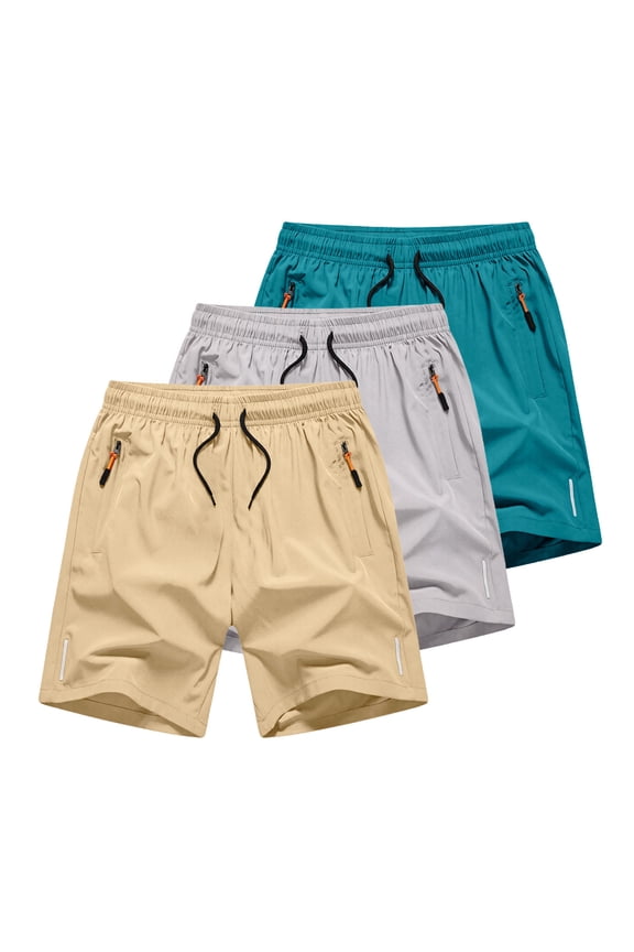 3 Pack Boys Shorts Quick Dry Drawstring Elastic Waist Shorts with Zipper Pockets Summer Beach Short Pants for Kids 3-15 Years