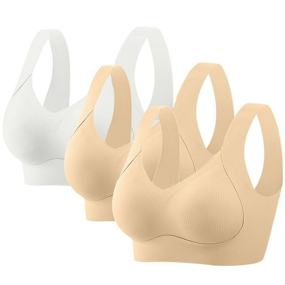 jobturf 3 Pack Bras for Women Wireless Jelly Plus Size Supportive Seamless Bralettes Full Coverage Push Up Comfortable No Underwire Tshirt Bras