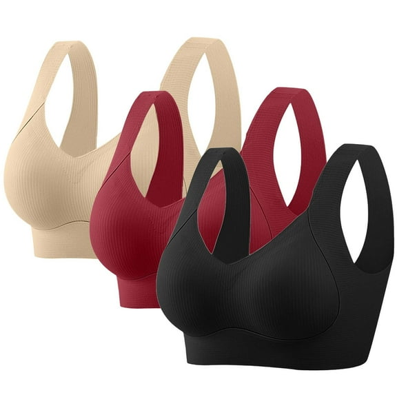 jobturf 3 Pack Bras for Women Wireless Jelly Plus Size Supportive Seamless Bralettes Full Coverage Push Up Comfortable No Underwire Tshirt Bras