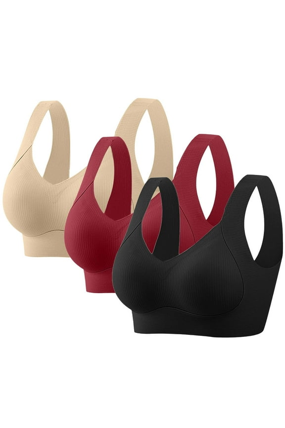 3 Pack Bras for Women Wireless Jelly Plus Size Supportive Seamless Bralettes Full Coverage Push Up Comfortable No Underwire Tshirt Bras