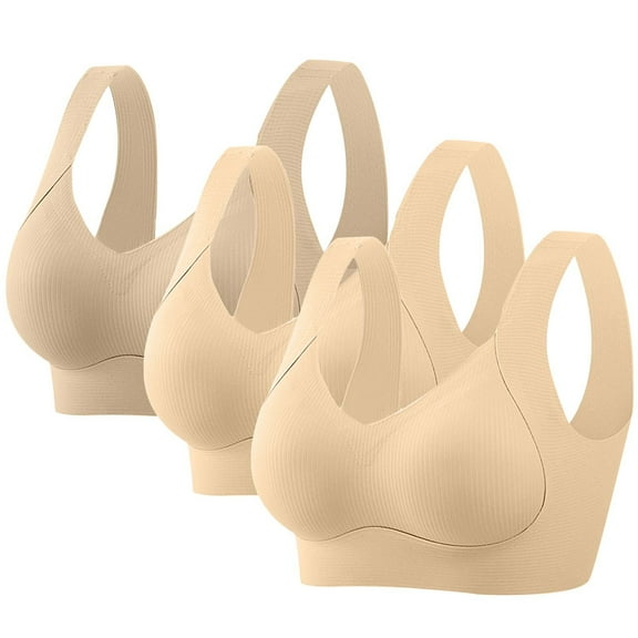 jobturf 3 Pack Bras for Women Wireless Jelly Plus Size Supportive Seamless Bralettes Full Coverage Push Up Comfortable No Underwire Tshirt Bras