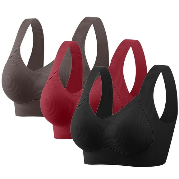 jobturf 3 Pack Bras for Women Wireless Jelly Plus Size Supportive Seamless Bralettes Full Coverage Push Up Comfortable No Underwire Tshirt Bras