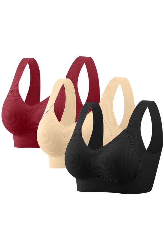 3 Pack Bras for Women Wireless Jelly Plus Size Supportive Seamless Bralettes Full Coverage Push Up Comfortable No Underwire Tshirt Bras