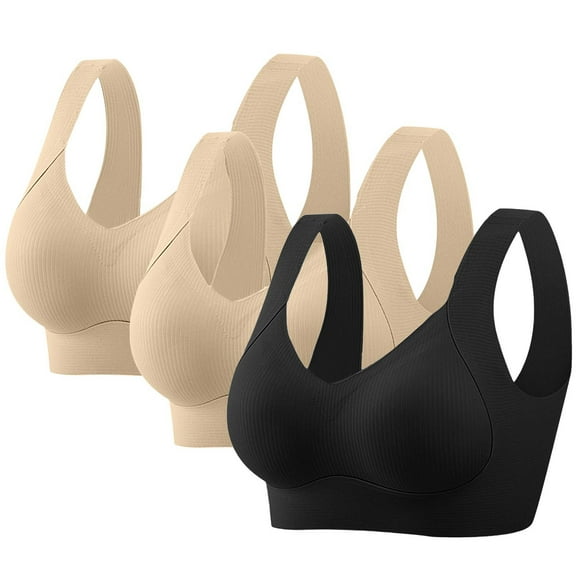 jobturf 3 Pack Bras for Women Wireless Jelly Plus Size Supportive Seamless Bralettes Full Coverage Push Up Comfortable No Underwire Tshirt Bras