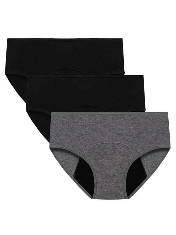 3 Pack Plus Size Period Underwear for Women Reusable Leakproof Hipster Panties Mid Waist Stretchy Full Coverage Briefs Size L