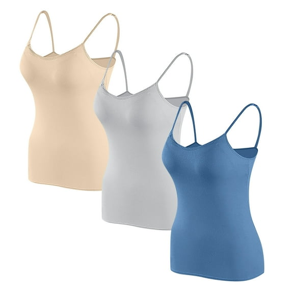 jobturf 3PC Built in Bra Tank Tops for Women $5 Summer Casual Adjustable Spaghetti Strap Camisole Plus Size Modals Padded Workout Tops