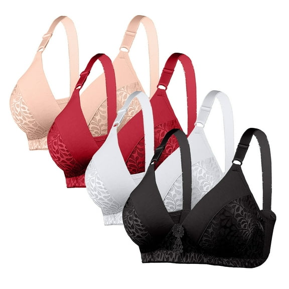 jobturf 4 Pack Bras for Women Lace Full Coverage Comfort Seamless Balconette Breathable Push Up Underwire Bra Adjustable Strap Soft Sports Bras
