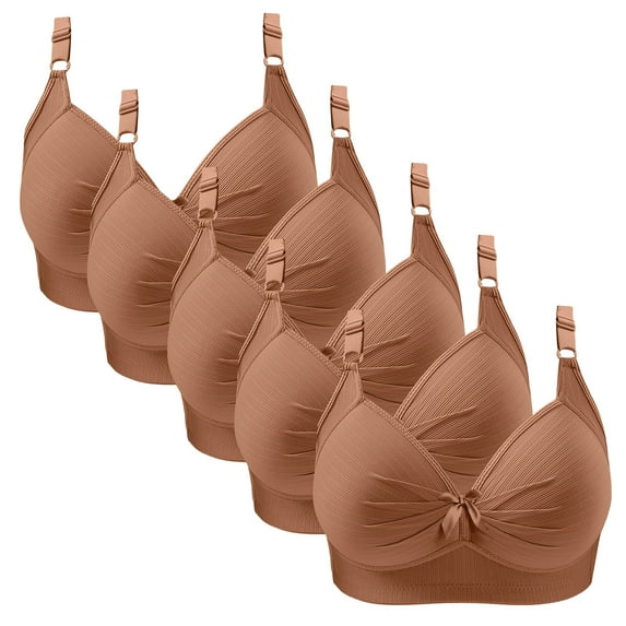 jobturf 5 Pack Bras for Women Trendy Cute Pleated Front Bow Bralettes Push up T Shirt Bra No Underwire Adjustable Straps Plus Size Bralette S-5XL