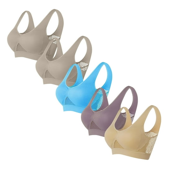 jobturf 5 Pack Sports Bras for Women No Underwire Plus Size T Shirt Bra Full Coverage Bralettes Summer Fashion Breathable Mesh Everyday Bras