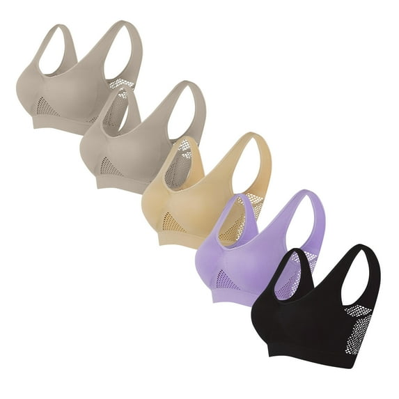jobturf 5 Pack Sports Bras for Women No Underwire Plus Size T Shirt Bra Full Coverage Bralettes Summer Fashion Breathable Mesh Everyday Bras