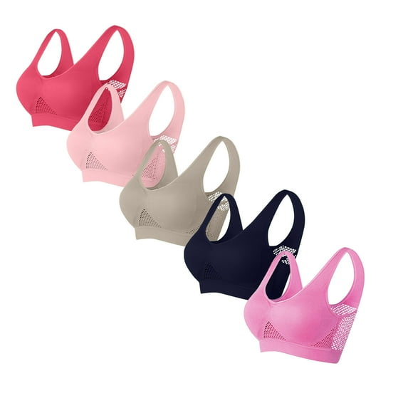 jobturf 5 Pack Sports Bras for Women No Underwire Plus Size T Shirt Bra Full Coverage Bralettes Summer Fashion Breathable Mesh Everyday Bras