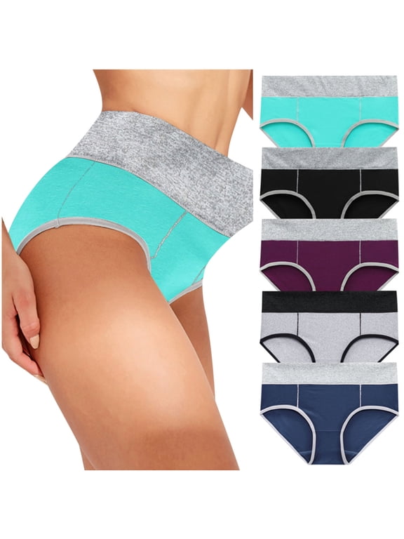 5 Pack Womens Cotton Underwear High Waist Full Coverages Briefs Soft Breathable Postpartum Panties Stretch Hipsters Underpants