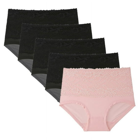 jobturf 5 Pack Womens Underwear Lace High Waisted Stretchy Ladies Panties Tummy Control Full Coverage Briefs Soft Breathable Hipsters Panty