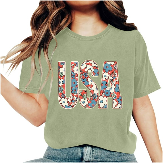 jobturf American Flag Tops Women Summer Cute Short Sleeve Tunic Shirt Patriotic 4th of July Tee Memorial Day Tshirt Girls Crop Tops