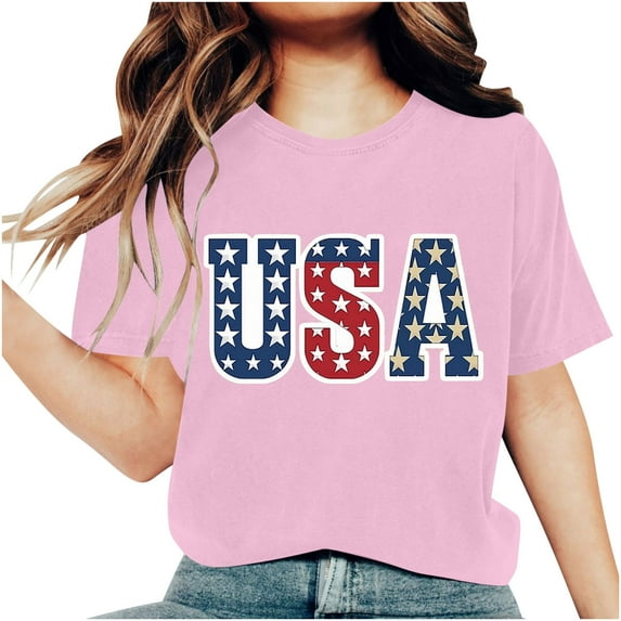jobturf American Flag Tops Women Summer Cute Short Sleeve Tunic Shirt Patriotic 4th of July Tee Memorial Day Tshirt Girls Crop Tops
