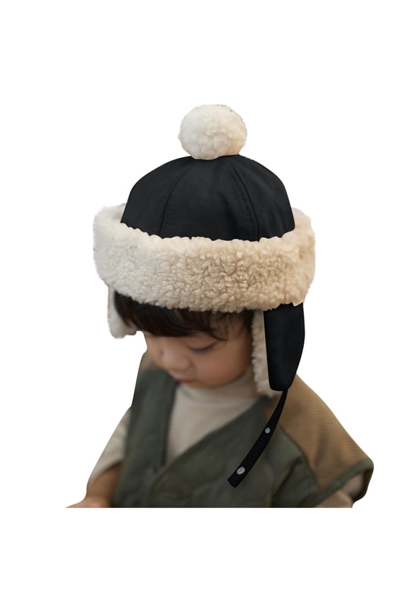 Baby Hats Newborn Thickened Warm Windproof Trapper Hat with Earflaps Cute Pom Poms Winter Hat Soft Comfy Plush Fleece Lined Ski Cap Size 6 Months