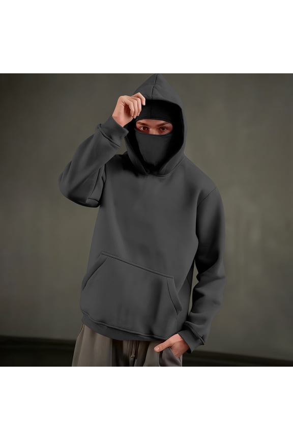 Balaclava Hoodie for Men Fall Spring Fashion Hooded Sweatshirt Long Sleeve Going Out Tops Hip Hop Ski Mask Hoodies with Pocket