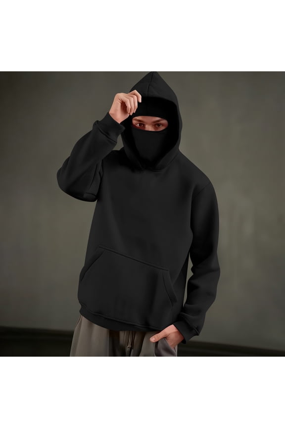 Balaclava Hoodie for Men Fall Spring Fashion Hooded Sweatshirt Long Sleeve Going Out Tops Hip Hop Ski Mask Hoodies with Pocket