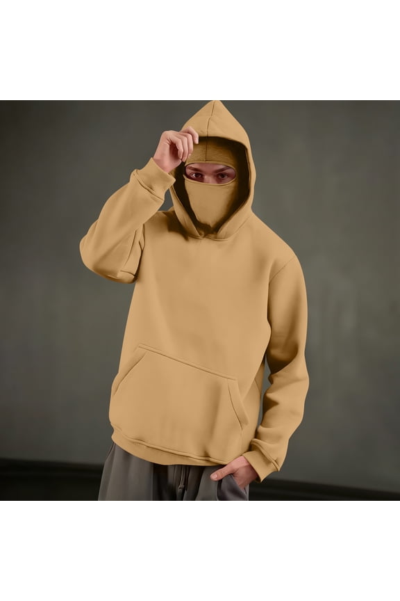 Balaclava Hoodie for Men Fall Spring Fashion Hooded Sweatshirt Long Sleeve Going Out Tops Hip Hop Ski Mask Hoodies with Pocket
