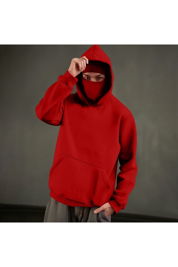 Balaclava Hoodie for Men Fall Spring Fashion Hooded Sweatshirt Long Sleeve Going Out Tops Hip Hop Ski Mask Hoodies with Pocket