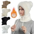 thumbnail image 1 of jobturf Beanie Hats for Women Windproof 3 in 1 Balaclava Face Mask Soft Comfy Warm Winter Hats Fashion Cute Pom Poms Skull Cap for Cold Weather, 1 of 5
