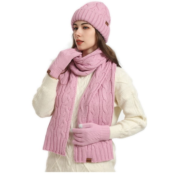 jobturf Beanie Scarf Gloves Headband Set for Men Women Winter Hats Fleece Lined Ear Warmer Knit Scarf Touchscreen Gloves Unisex 4 Gift Set