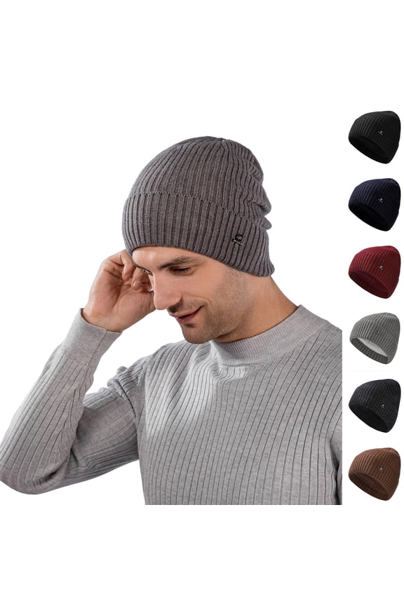 Beanie for Men Thickened Warm Fleece Lined Skull Cap Trendy Solid Color Winter Caps Soft Comfy Windproof Beanies Hats for Cold Weather