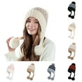 thumbnail image 1 of jobturf Beanie for Women Cute Fashion ​Pom Poms Winter Hats with Earflaps Soft Comfy Warm Ski Knit Hat for Outdoor Cold Weather, 1 of 2