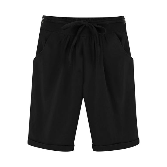 jobturf Bermuda Shorts for Women Trendy Summer 2024 Beach Drawstring Knee Length Shorts Loose Fit Resort Wear Lounge Shorts with Pockets