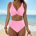 thumbnail image 1 of jobturf Bikini Sets for Women High Waisted Tummy Control Swimsuits Casual Swimwear 2 Piece Outfits Summer Fashion V Neck Twist Front Bathing Suits, 1 of 6